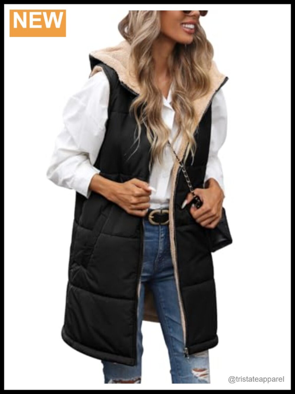 Womens Reversible Fleece Hoodie Vest Sleeveless Zip Up Quilted Jacket Coat